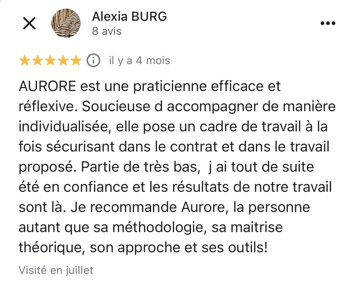 Avis complet d’Alexia BURG, 5 étoiles